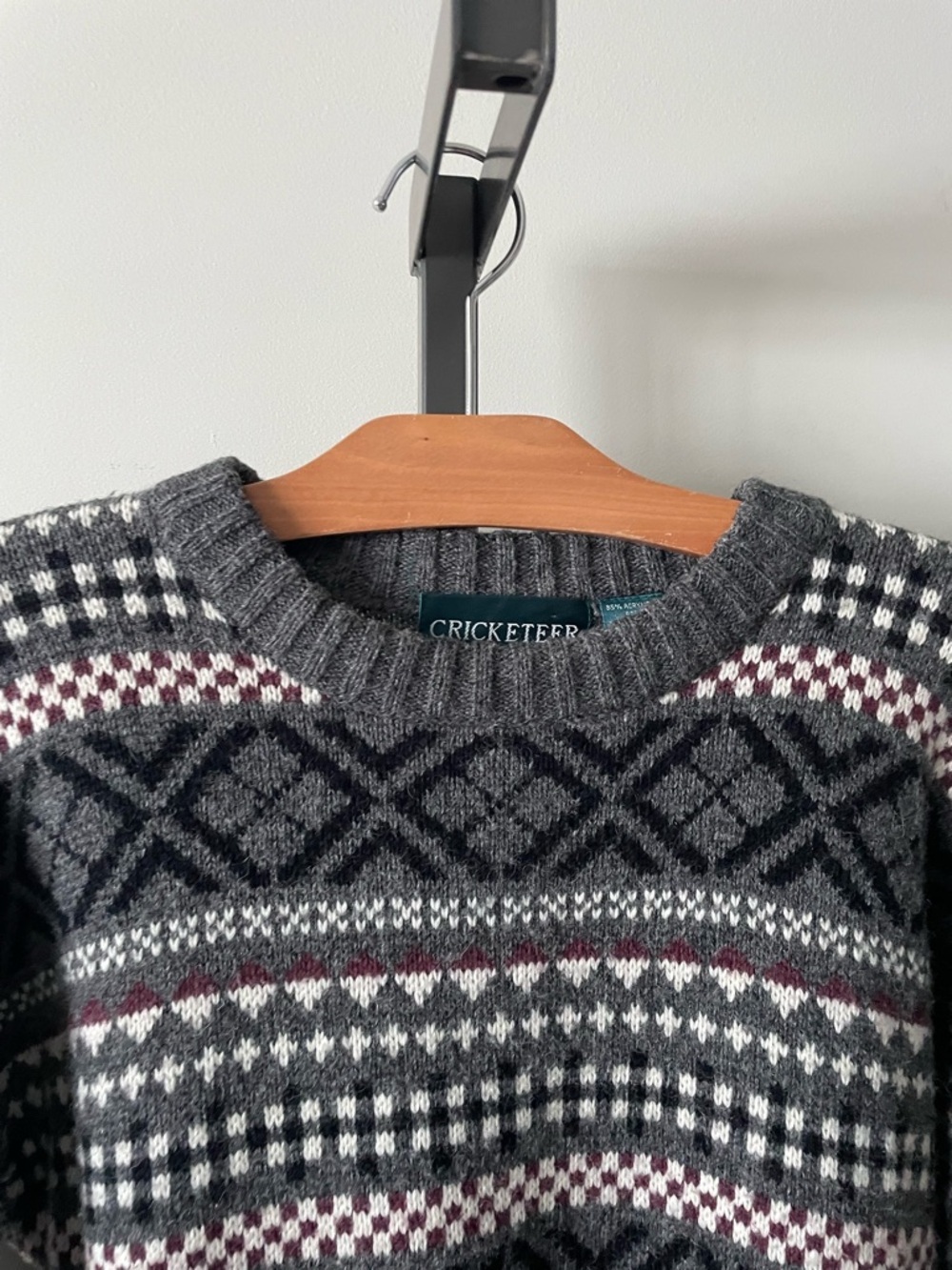 90s Vintage Cricketeer Wool Blend Fair Isle Grandpa Mens Sweater Size Medium - Picture 6 of 7